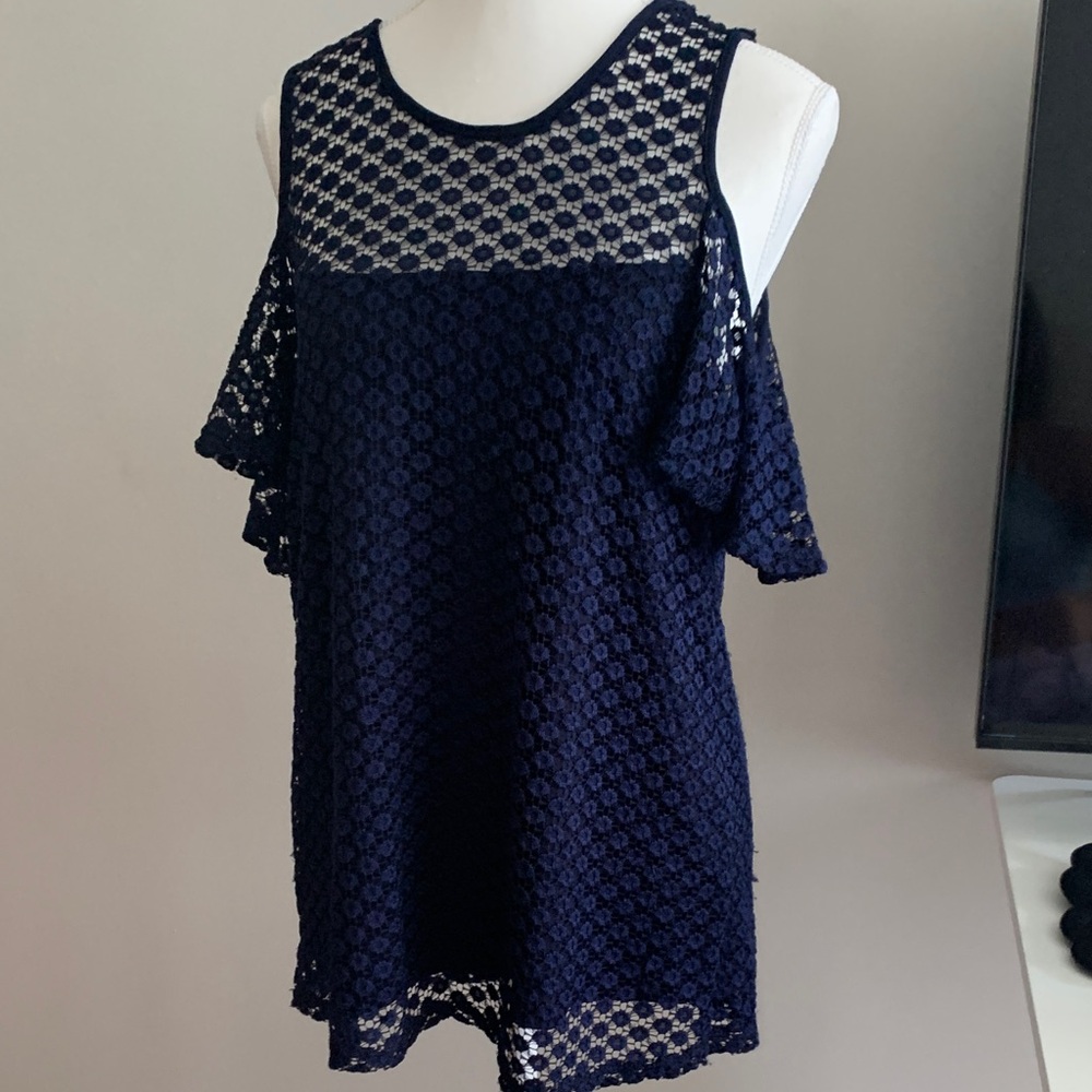 Navy Lace Cold Shoulder Top